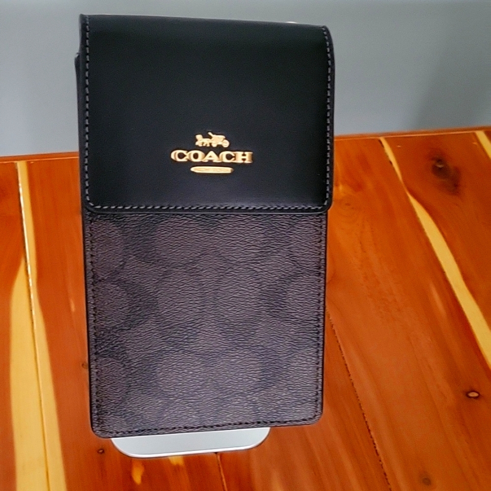NWOT COACH North South Phone Crossbody Signature Canvas Black/Brown NO STRAP